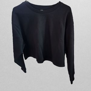 90 Degree By Reflex Terry Brushed Solid Crop Black Sweatshirt Sz L NWOT